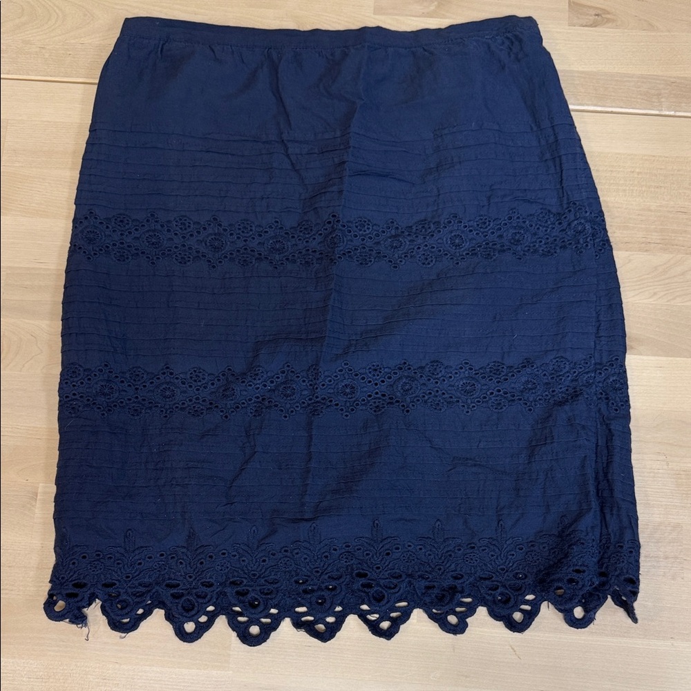 Gretchen Scott Designs Navy Pencil Skirt with Lace Accents